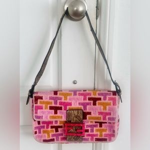 VINTAGE FENDI Red Sequin Beaded Mamma Baguette Shoulder bag
